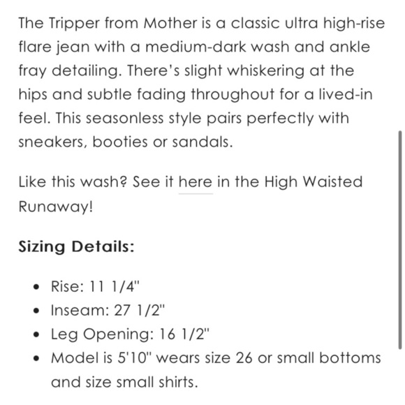 MOTHER THE TRIPPER ANKLE FRAY IN CHANGE IS IN THE AIR HI RISE BUTTON FLY BOOTCUT - Picture 9 of 15